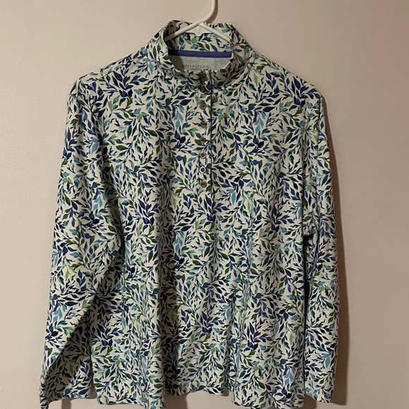 Appleseed's Tops - Appleseed's Blue‎ and Green Leaf Print Shirt